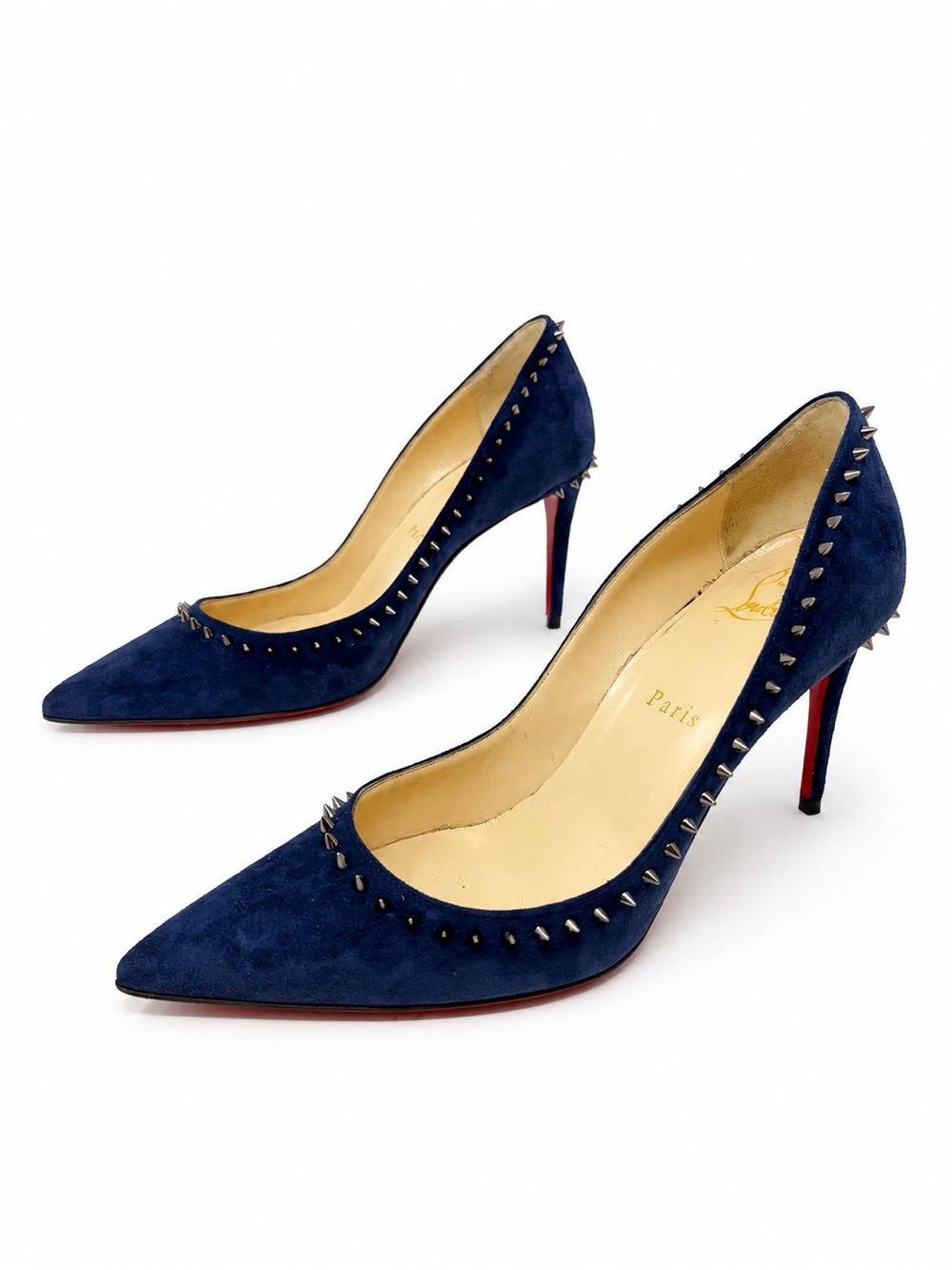 Christian Louboutin Anjalina Studded Suede Pumps Heels Womens EU 37.5